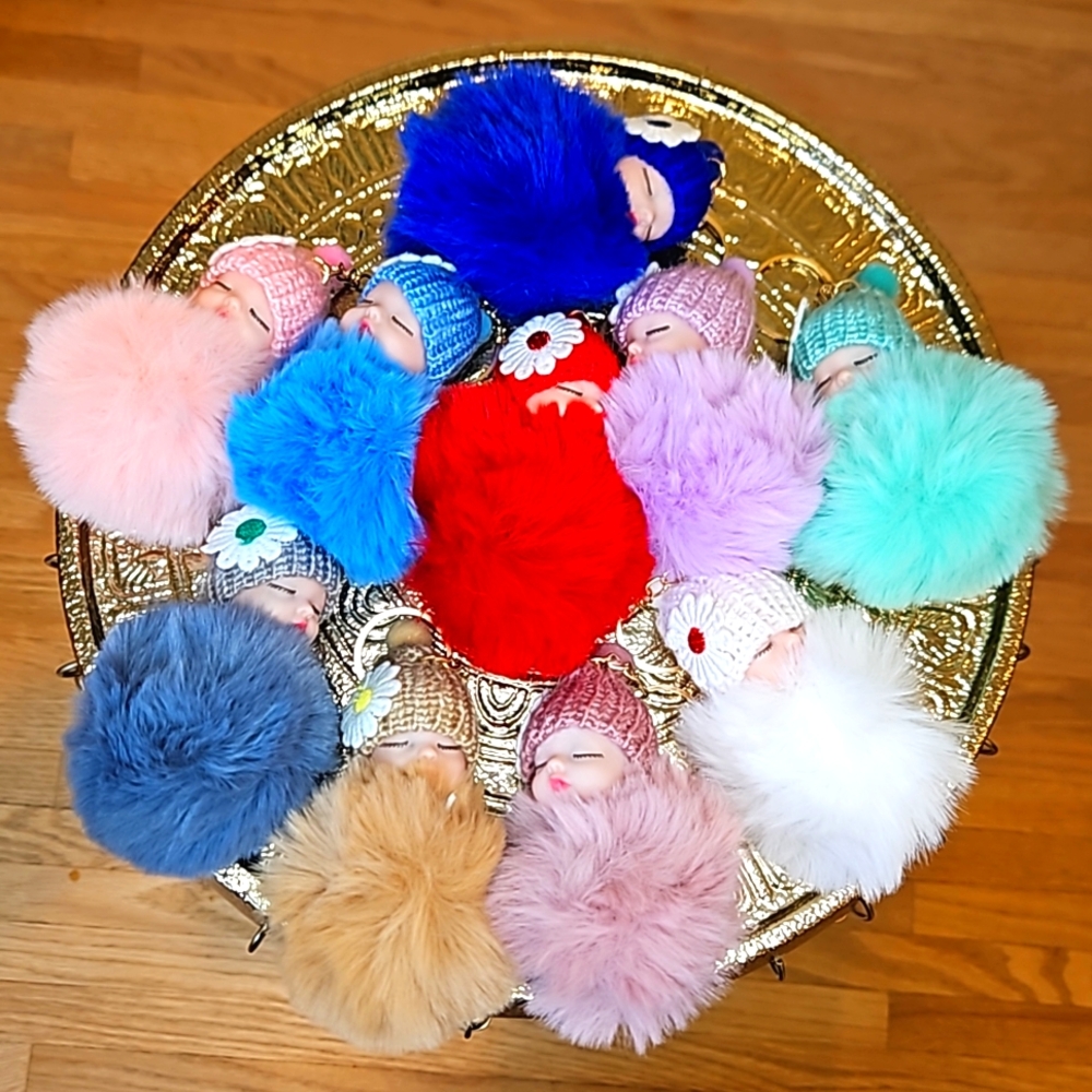 Sleeping Baby Fluffy Plush Keychain 👶 😴 💕
